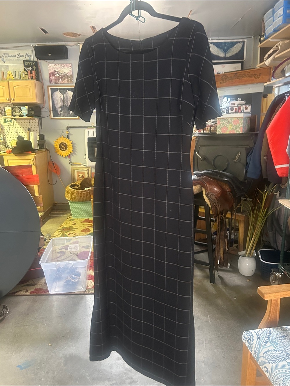 Liz Claiborne Black Windowpane Maxi Dress